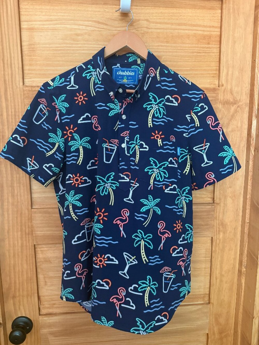 Chubbies NEW Navy Tropical Aloha Neon Performance Polo Shirt Men's size M